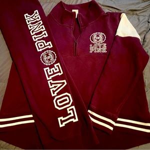 Pink deep maroon half zip up track suit